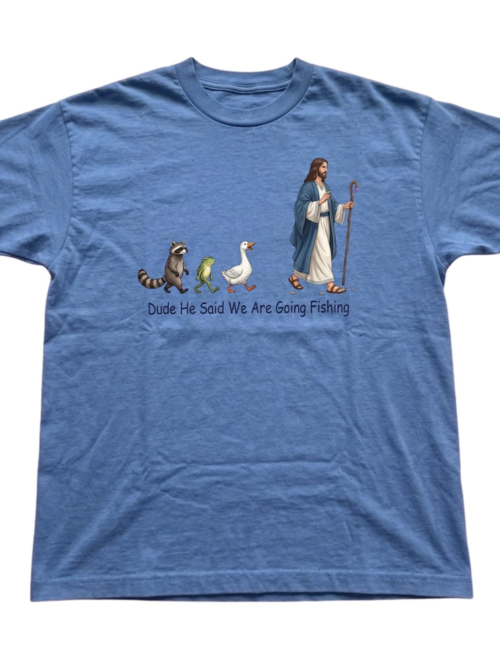 Gildan Going Fishing Funny Graphic Blue Tee